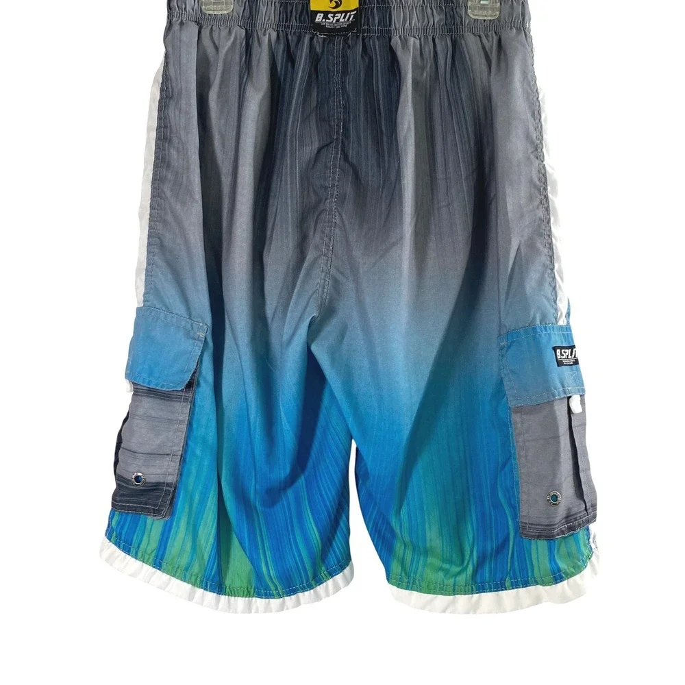 B.‎ Split Board Shorts Mens XXL Banana Split Ombre Blue Cargo Swim Trunks Surfer